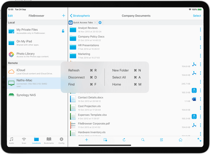 Keyboard shortcuts in FileBrowser