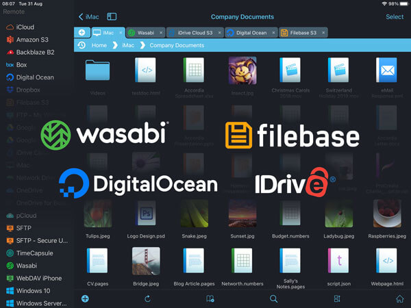 Connect to all your Wasabi, Filebase, Digital Ocean and iDrive Cloud drives with one app