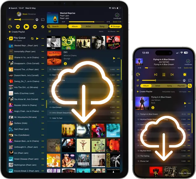 Download music from NAS, computer, or network drives to iPhone for offline listening with MusicStreamer