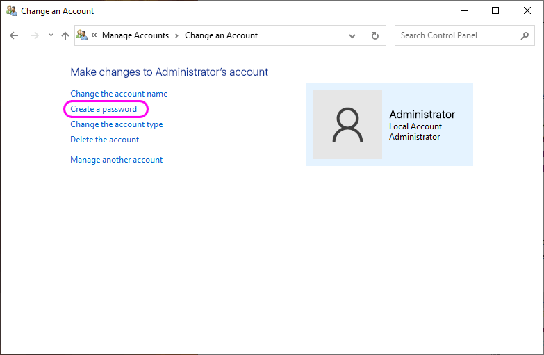 create a password for your windows 10 user account