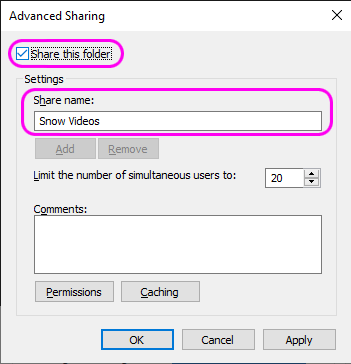 Enable folder sharing Windows 10