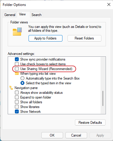 How to disable Sharing Wizard in Windows 10