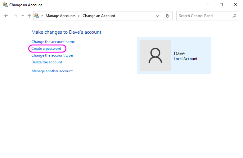 How to set a password on a Windows 10 user account