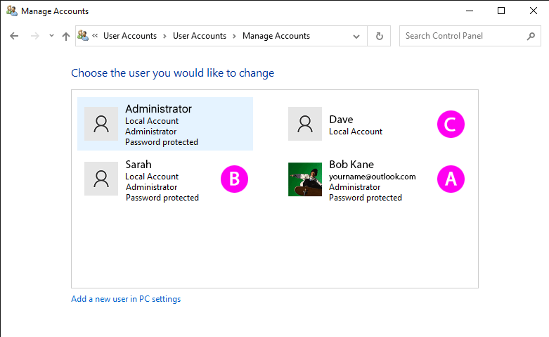 Why do my Windows 10 user accounts look different