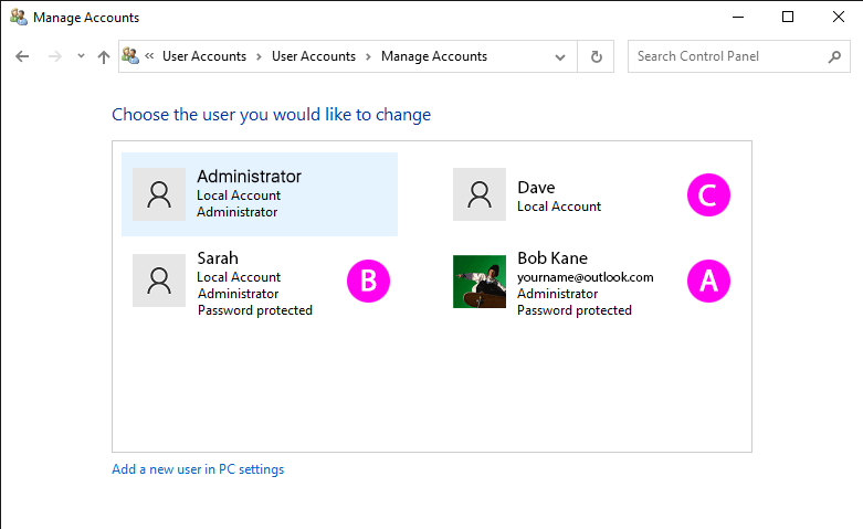 why are my user accounts different in windows 10