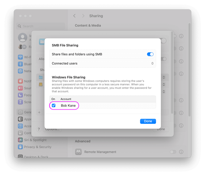 enable smb sharing on macOS